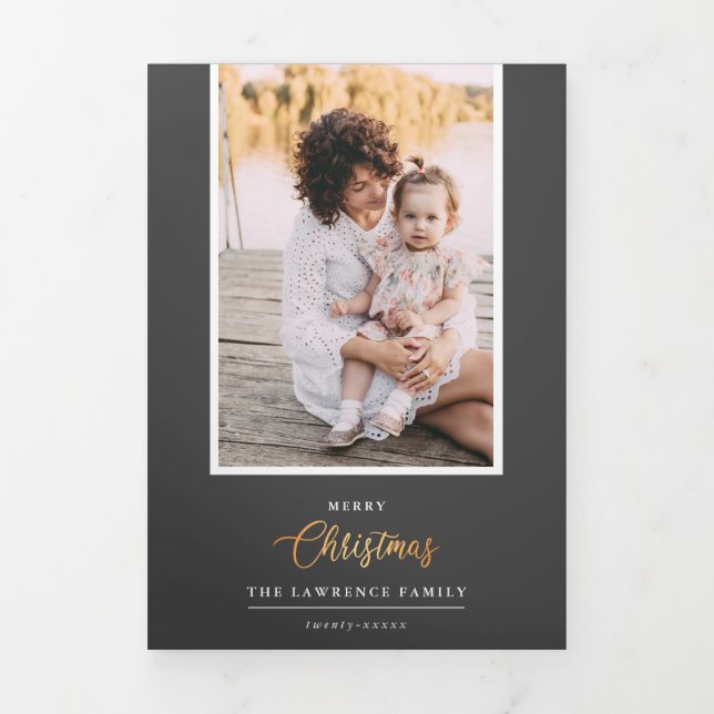 Weihnachten ist Gold | GRAY 5 Multi Foto Gallery Dreifach Gefaltete Einladung (Cover)