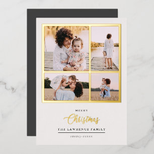 Weihnachten ist Gold Mint Modern 4 Foto-Feiertag Folieneinladung