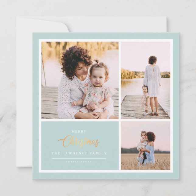 Weihnachten ist Gold | Minze Modern 3 Foto Collage (Vorderseite)