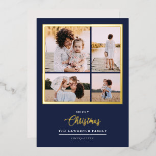 Weihnachten ist Gold Minze Moderne 4-Foto-Ferien Folieneinladung