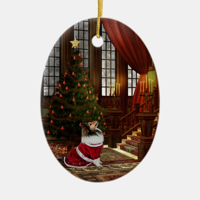 Weihnachten ist hier! Sheltie Keramik Ornament (Vorne)