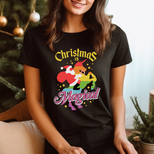 Weihnachten ist magisch Santa auf einem Einhorn Re T-Shirt