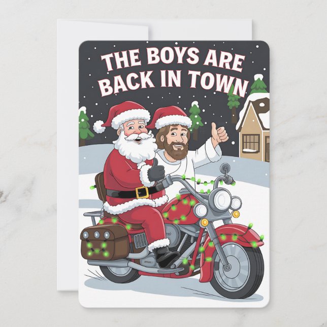 Weihnachten Jesus auf einem Motorrad Funny Xmas Einladung (Vorderseite)