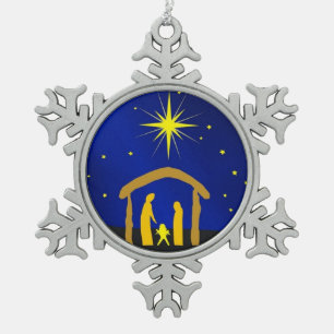 Weihnachten Jesus in der Manger Pewter Snowflake o Schneeflocken Zinn-Ornament