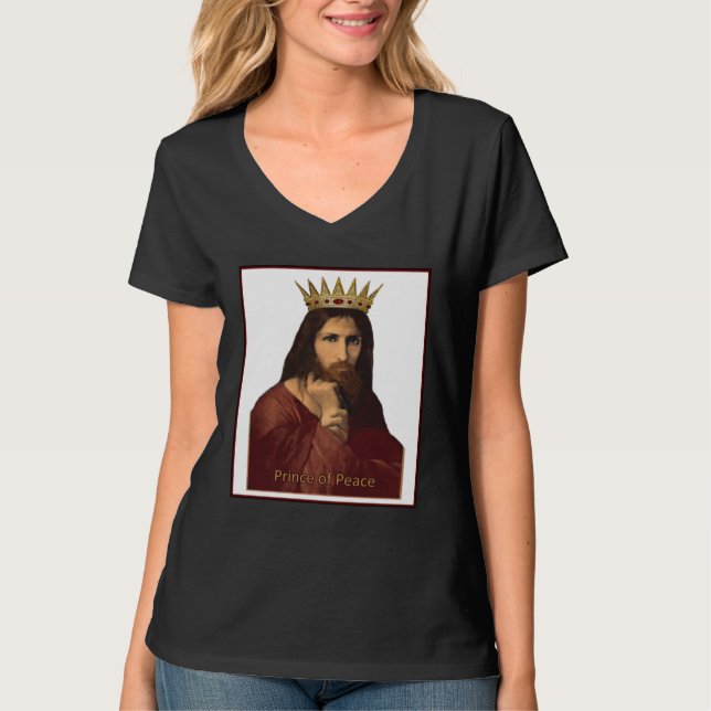 Weihnachten Jesus-Porträt gekrönter Fürst des Frie T-Shirt (Vorderseite)