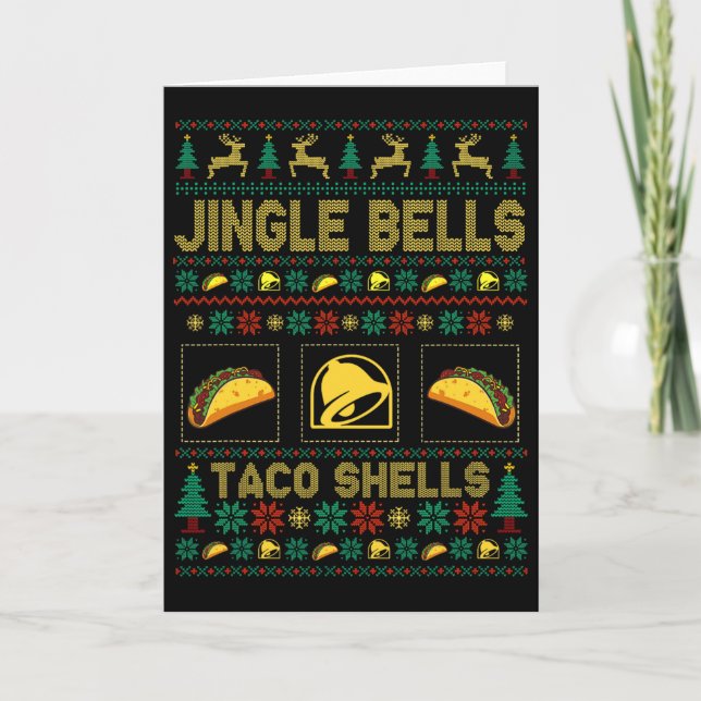 Weihnachten Jingle Bells Taco Muscheln Spaß Ugly X Karte (Vorderseite)