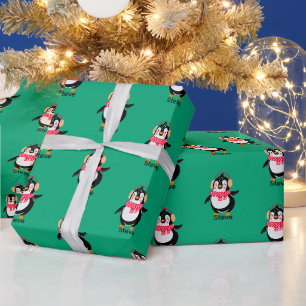 Weihnachten Jolly Pinguin in Scarf mit Ohrmuffen Geschenkpapier