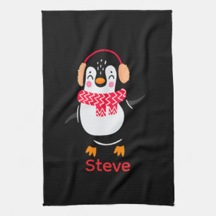 Weihnachten Jolly Pinguin in Scarf mit Ohrmuffen Geschirrtuch