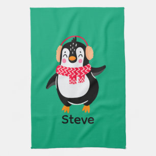 Weihnachten Jolly Pinguin in Scarf mit Ohrmuffen Geschirrtuch