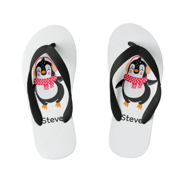 Weihnachten Jolly Pinguin in Scarf mit Ohrmuffen Kinderbadesandalen (Fußbett)