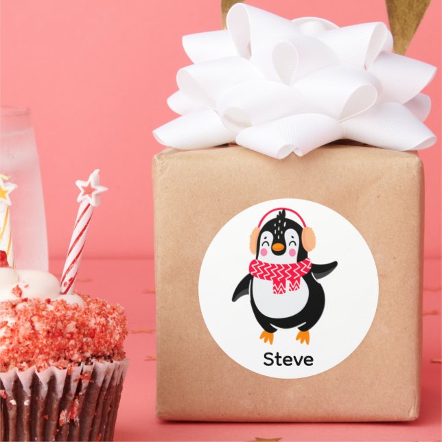 Weihnachten Jolly Pinguin in Scarf mit Ohrmuffen Runder Aufkleber (Party)