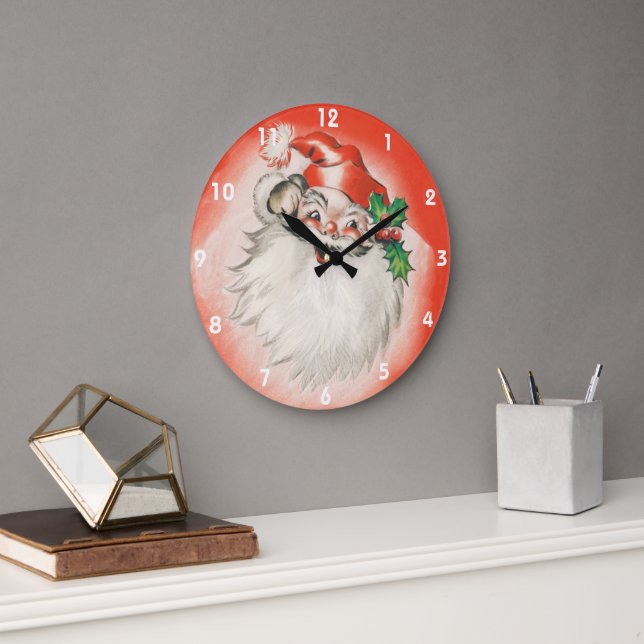 Weihnachten, Jolly Retro 50er Santa Claus Große Wanduhr (Büro)