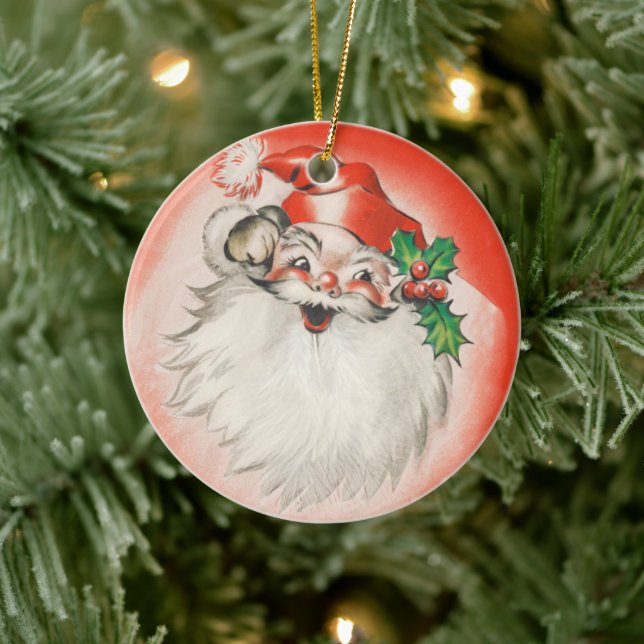 Weihnachten, Jolly Retro 50er Santa Claus Keramik Ornament (Baum)