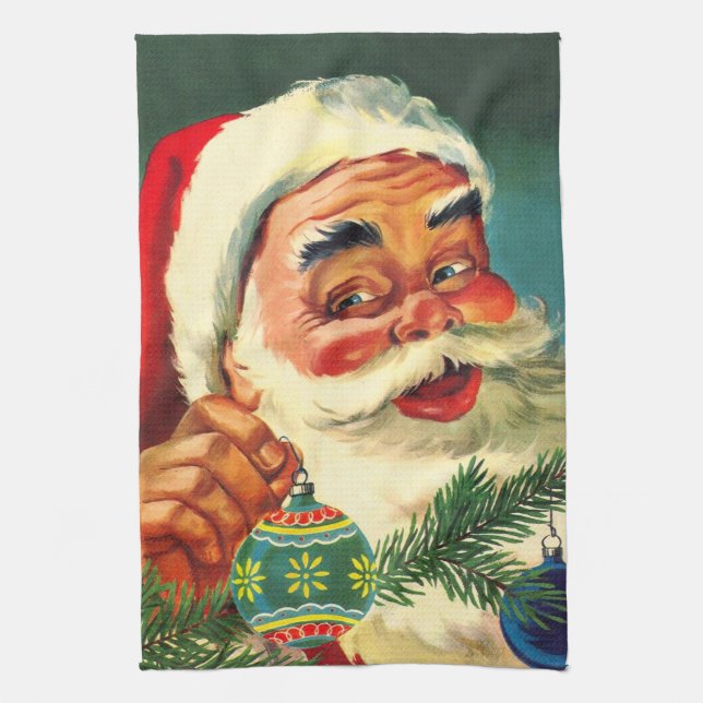 Weihnachten, Jolly Retro 50's Weihnachtsmann Geschirrtuch (Vertikal)