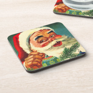 Weihnachten, Jolly Retro 50's Weihnachtsmann Getränkeuntersetzer