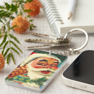 Weihnachten, Jolly Retro 50's Weihnachtsmann Schlüsselanhänger