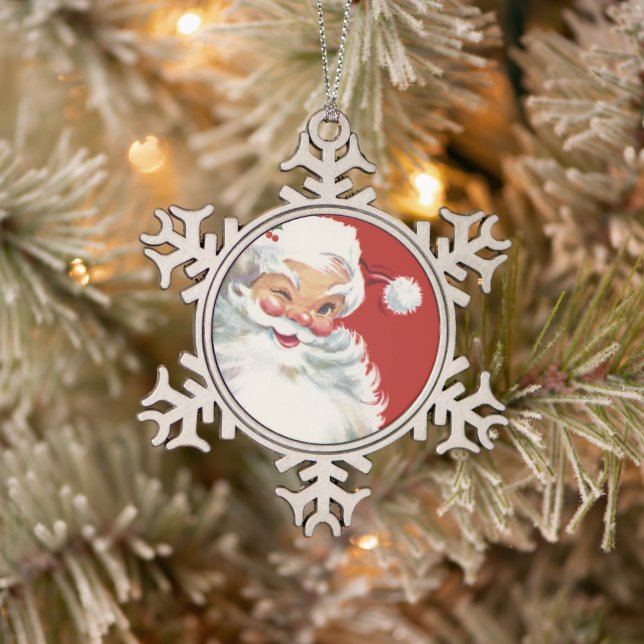 Weihnachten, Jolly Santa Claus Winking Schneeflocken Zinn-Ornament (Baum)