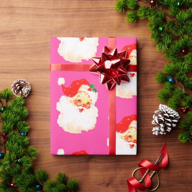 Weihnachten Jolly Santa Merry Pink Spaß Geschenkpapier (Feiertagsgeschenk)