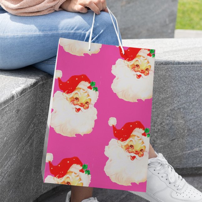 Weihnachten Jolly Santa Merry Pink Spaß Mittlere Geschenktüte (Von Creator hochgeladen)
