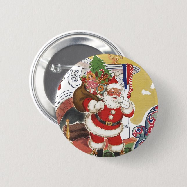 Weihnachten, Jolly Weihnachtsmann mit Geschenken Button (Vorne & Hinten)