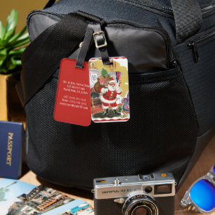 Weihnachten, Jolly Weihnachtsmann mit Geschenken Gepäckanhänger