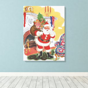 Weihnachten, Jolly Weihnachtsmann mit Geschenken Leinwanddruck