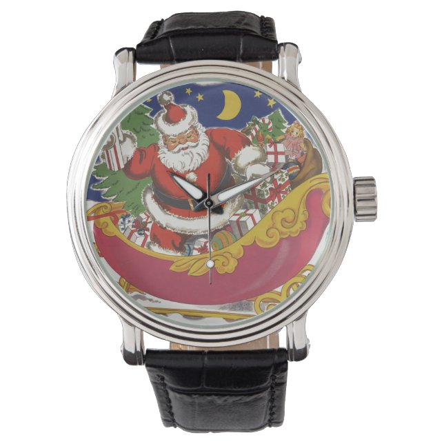 Weihnachten, Jolly Weihnachtsmann mit Schlitten Armbanduhr (Vorderseite)