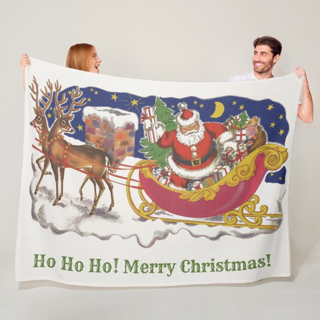 Weihnachten, Jolly Weihnachtsmann mit Schlitten Fleecedecke (Beispiel)