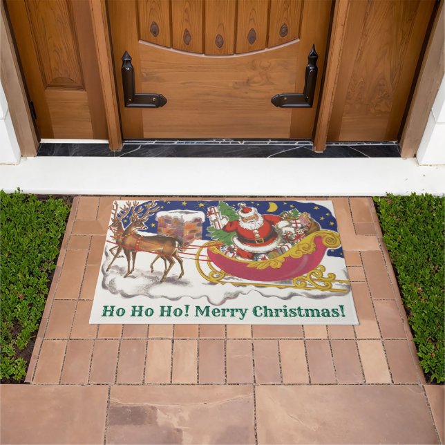 Weihnachten, Jolly Weihnachtsmann mit Schlitten Fußmatte (Außenbereich)