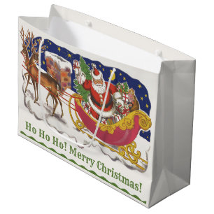 Weihnachten, Jolly Weihnachtsmann mit Schlitten Große Geschenktüte