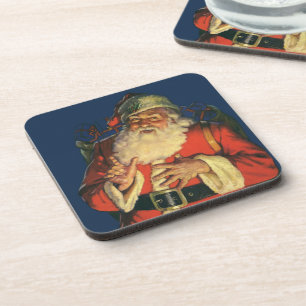 Weihnachten, Jolly Weihnachtsmann mit Spielzeug Getränkeuntersetzer