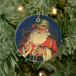 Weihnachten, Jolly Weihnachtsmann mit Spielzeug Keramik Ornament