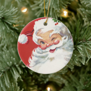Weihnachten, Jolly Winking Weihnachtsmann Keramik Ornament
