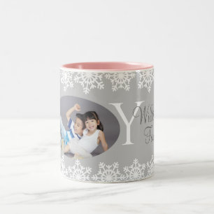 Weihnachten "JOY" Silver Gray Snowflake H Zweifarbige Tasse