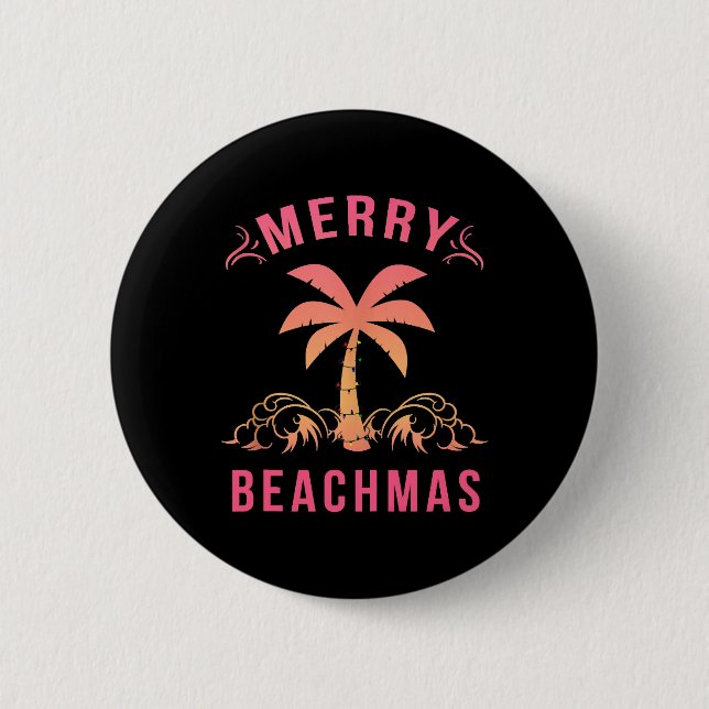 Weihnachten Juli Küste Strand Merry Beachmas Palm Button (Vorderseite)