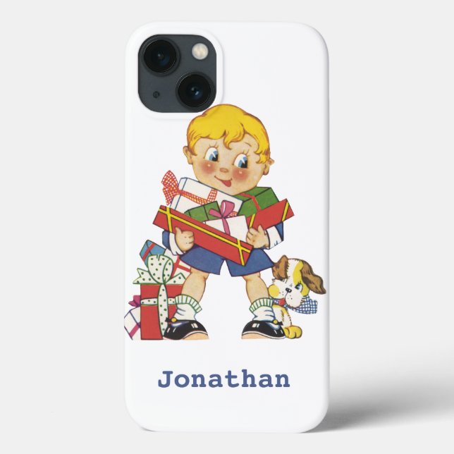 Weihnachten, Junge mit Geschenken und Welpenhund Case-Mate iPhone Hülle (Rückseite)