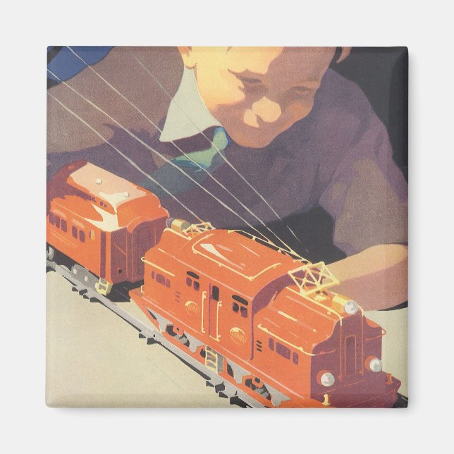 Weihnachten, Junge spielen mit Spielzeugbahnen Magnet (Vorne)