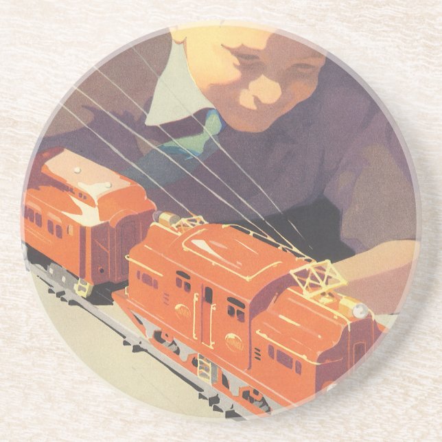 Weihnachten, Junge spielen mit Spielzeugbahnen Untersetzer (Vorne)