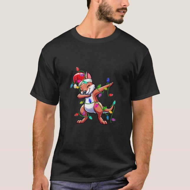 Weihnachten Kangaroo Dabbing Lichter Weihnachten W T-Shirt (Vorderseite)