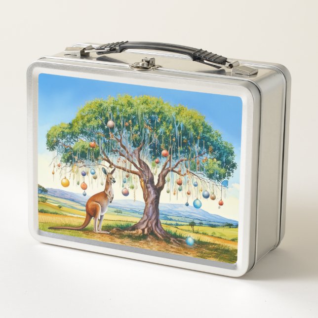 Weihnachten Kangaroo unter gumtree bunten Bauern Metall Brotdose (Vorderseite)