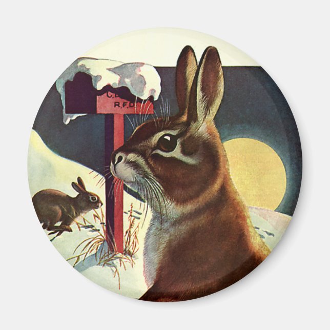 Weihnachten, Kaninchen in einer Winterschneewiese Magnet (Vorne)