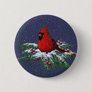 WEIHNACHTEN: KARDINAL: VOGEL: KUNST BUTTON