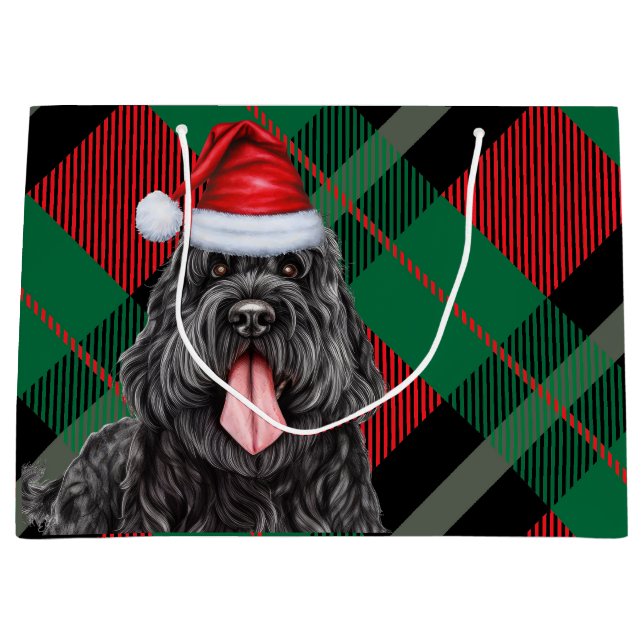 Weihnachten Kariert Black Russian Terrier Dog Holi Große Geschenktüte (Vorderseite)