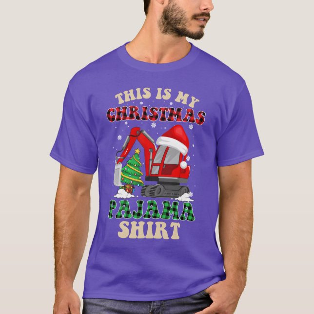 Weihnachten Kariert Ecavator Funny Christmas Pajam T-Shirt (Vorderseite)