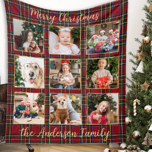 Weihnachten Kariert Gold Custom Foto Collage Fleecedecke
