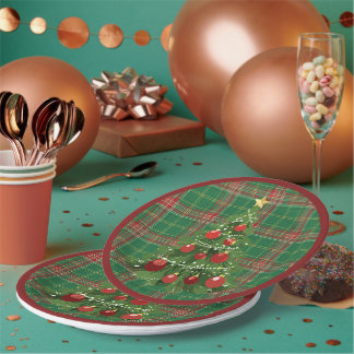 Weihnachten Kariert grün, rot mit Gold Pappteller
