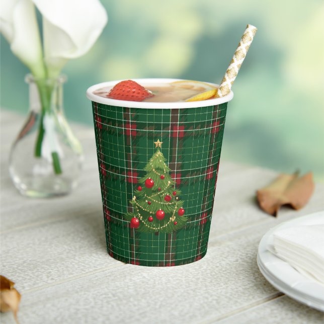 Weihnachten Kariert grün, rot Pappbecher (In Situ)