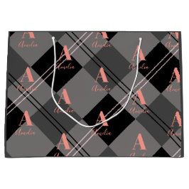 Weihnachten Kariert Personalisiert Grau Pink Große Geschenktüte