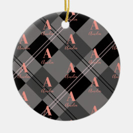 Weihnachten Kariert Personalisiert Grau Pink Keramik Ornament