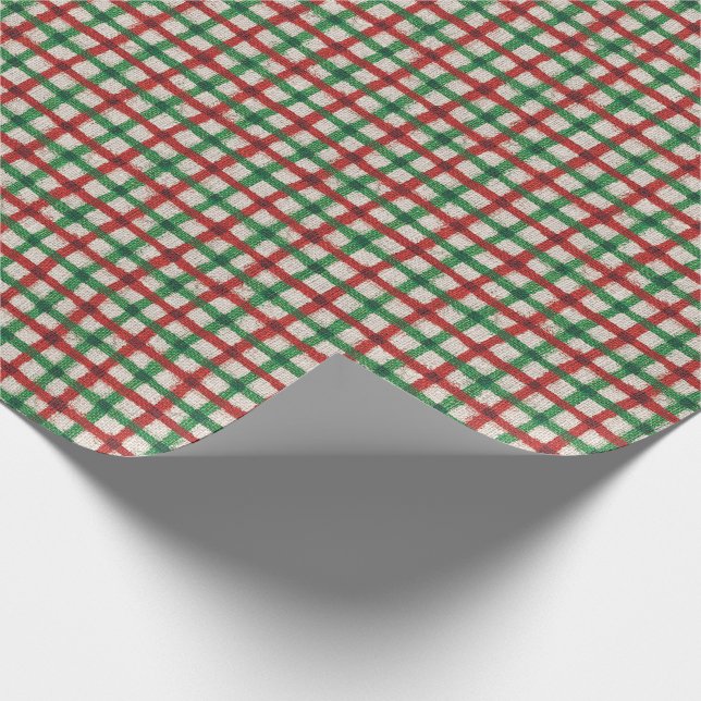 Weihnachten Kariert Red Green Imitats Burlap Rusti Geschenkpapier (Ecke)